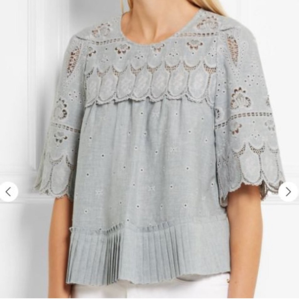 Sea NY Pleated Broderie Anglaise Cotton Blouse